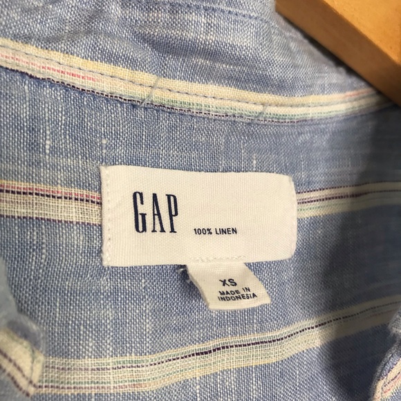 Gap 100% Linen Boyfriend Stripe Popover Blue Tunic Half Button - Picture 8 of 8